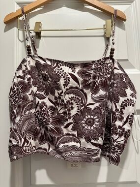 Rachel Zoe White & Dark Brown Floral Spaghetti Strap Crop Top